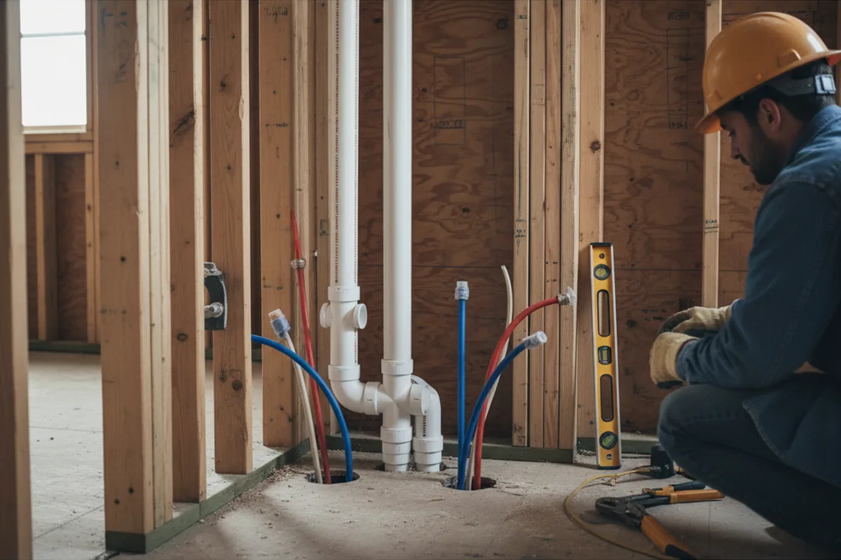 Drain and supply rough-in during Sump Pump Repair in La Crosse